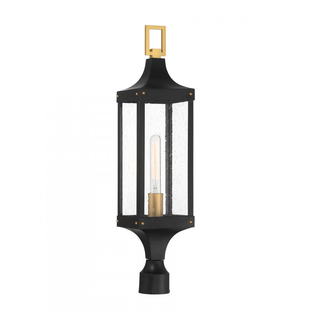 Glendale 1-Light Outdoor Post Lantern in Matte Black and Weathered Brushed Brass