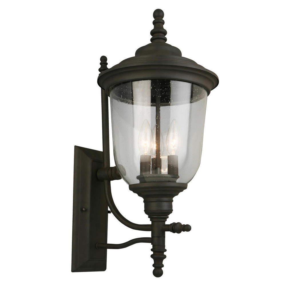 3x60W Outdoor Wall Light w/ Matte Bronze Finish and Clear Seeded Glass (2 pack)