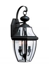 Generation Lighting 8039-12 - Lancaster traditional 2-light outdoor exterior wall lantern sconce in black finish with clear curved
