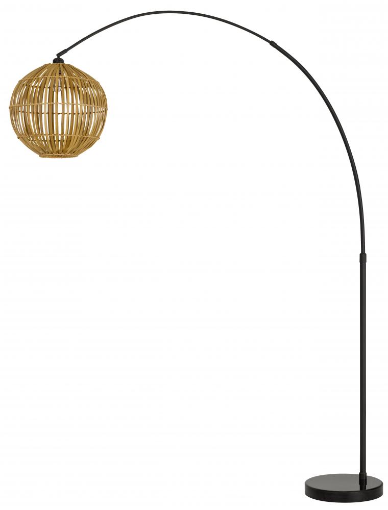 100W Lakeside metal adjustable arc floor lamp with bamboo shade and on-off foot switch