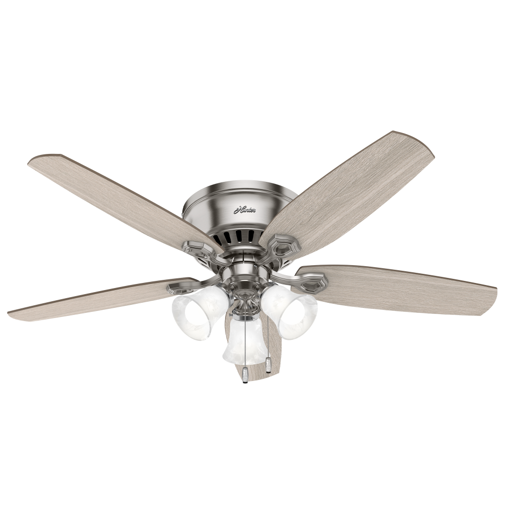 Hunter 52 inch Builder Brushed Nickel Low Profile Ceiling Fan with LED Light Kit and Pull Chain