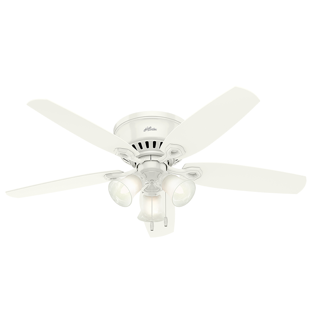 Hunter 52 inch Builder Snow White Low Profile Ceiling Fan with LED Light Kit and Pull Chain
