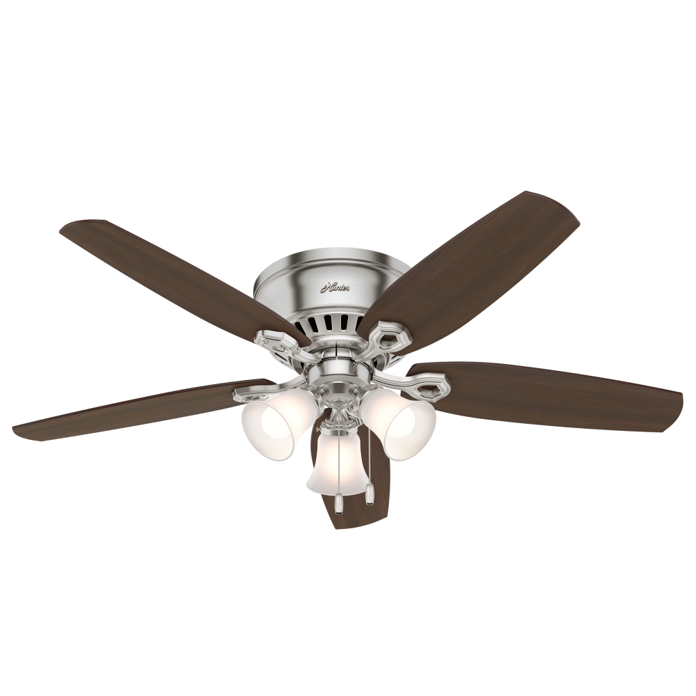 Hunter 52 inch Builder Brushed Nickel Low Profile Ceiling Fan with LED Light Kit and Pull Chain