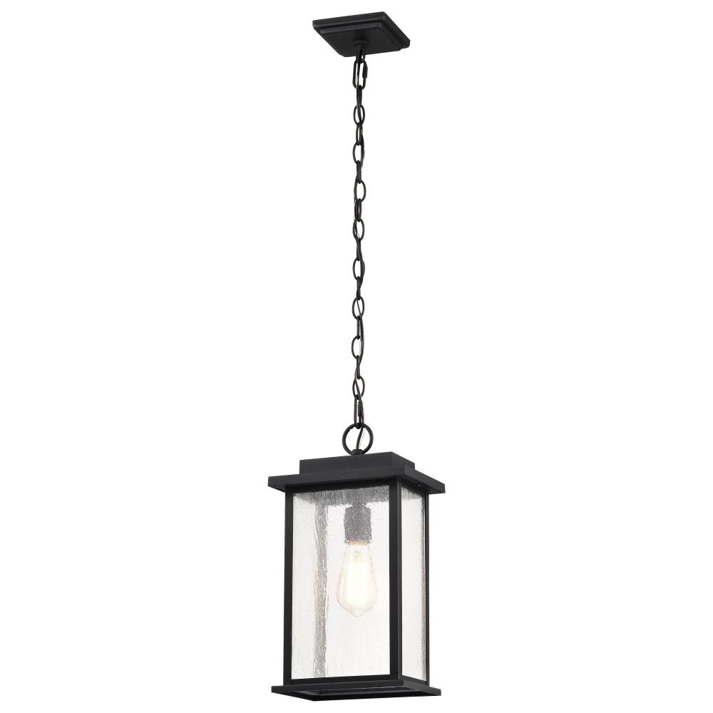 Sullivan Collection Outdoor 16 inch Hanging Light; Matte Black Finish with Clear Seeded Glass
